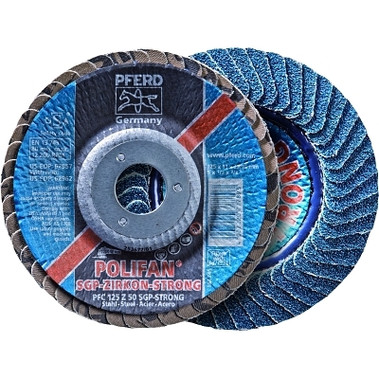 Pferd POLIFAN Flap Discs, 5 in, 80 Grit, 5/8 Arbor, 12,200 rpm, Flat (10 EA / BX)