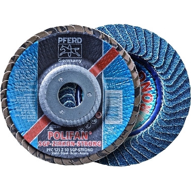 Pferd POLIFAN Flap Discs, 5 in, 80 Grit, 7/8 in Arbor, 12,200 rpm, Conical (10 EA / BX)