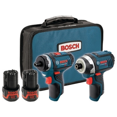 Bosch Power Tools 12V Max Cordless Combo Kit, (2) Bare Tools, (2) Batteries, (2) Power Driver Bits, (1) Charger, (1) Carrying Bag (1 KT / KT)