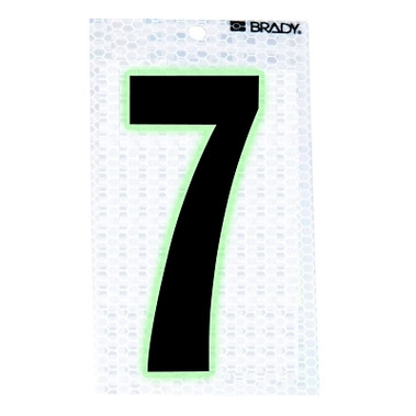 Brady Glow-In-The-Dark/Ultra Reflective Numbers, 3.5 in x 2.5 in, "7", Black/Silver (1 EA / EA)