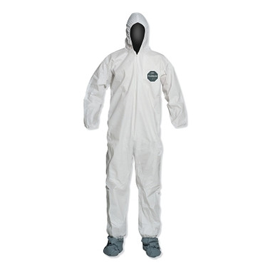 DuPont ProShield 50 Hooded Coveralls w/Attached Boots and Elastic Wrists, White, Med (25 EA / CA)