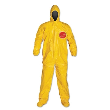 DuPont Tychem 2000 Coverall, Taped Seams, Attached Hood and Socks, Elastic Wrists, Front Zipper, Storm Flap, Yellow, 2X-Large (4 EA / CA)
