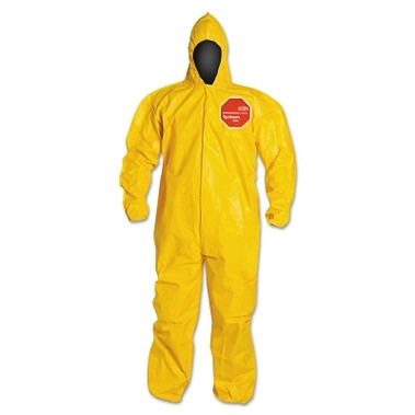DuPont Tychem 2000 Coverall, Bound Seams, Attached Hood, Elastic Wrists and Ankles, Front Zipper, Storm Flap, Yellow, 4X-Large (12 EA / CA)