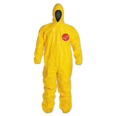 DuPont Tychem 2000 Coverall, Taped Seams, Attached Hood, Elastic Wrists and Ankles, Zipper Front, Storm Flap, Yellow, 2X-Large (4 EA / CA)