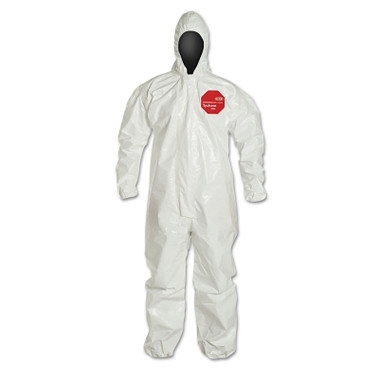 DuPont Tychem 4000 Coverall,Taped Seams, Attached Hood, Elastic Wrists and Ankles, Zipper Front, Storm Flap, White, X-Large (6 EA / CA)
