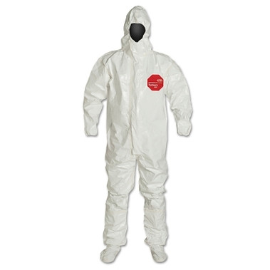 DuPont Tychem 4000 Coverall,Taped Seam, Attached Hood and Sock, Elastic Wrist, Boot Flap, Zipper Front, Storm Flap, White, X-Large (6 EACH / CA)