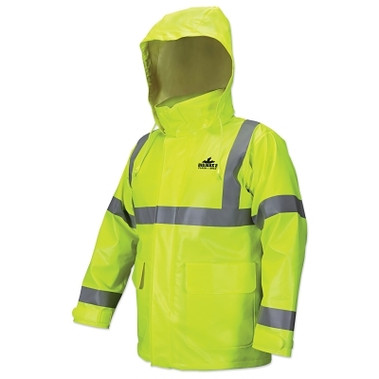 MCR Safety Big Jake 2 Rainwear Flame Resistant Hooded Jacket, Fluorescent Lime, Medium (1 EA / EA)
