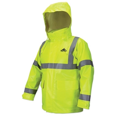 MCR Safety Big Jake 2 Rainwear Flame Resistant Hooded Jackets, Fluorescent Lime, 3X-Large (1 EA / EA)