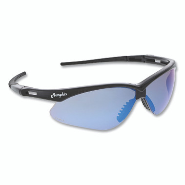 MCR Safety Memphis MP1 Safety Glasses, Blue Mirror, Polycarbonate Lens, Duramass Scratch Resistant Coating, Black Frame/Temple (12 EA / DZ)