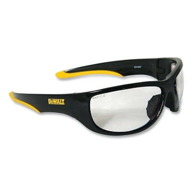DeWalt Dominator Safety Glasses, Clear Lens, Polycarbonate, Hard Coat, Black/Yellow Frame, Nylon (12 EA / BX)