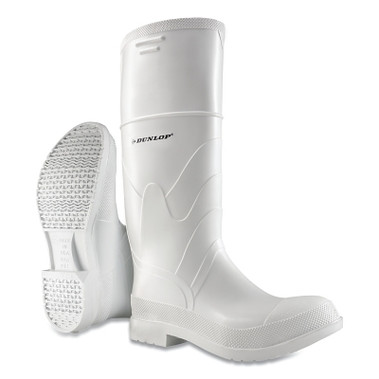 Dunlop Protective Footwear White Rubber Boots, Plain Toe, Men's 9, 16 in Boot, PVC, White (1 PR / PR)