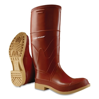 Dunlop Protective Footwear Superpoly Steel Toe Rubber Boots, Men's 5, 16 in Boot, Polyurethane/PVC, Burgundy/Tan (1 PR / PR)
