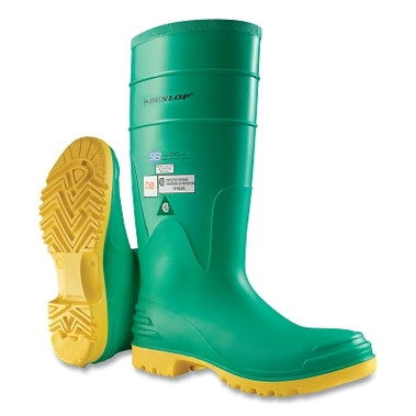 Dunlop Protective Footwear Hazmax Steel Toe/Midsole Rubber Boots, Men's 9, 16 in Boot, PVC, Green/Yellow (1 PR / PR)