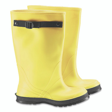 Dunlop Protective Footwear 17 in Rubber Slicker Overboots, Plain Toe, Men's 7, Flex-O-Thane/PVC, Yellow/Black (1 PR / PR)