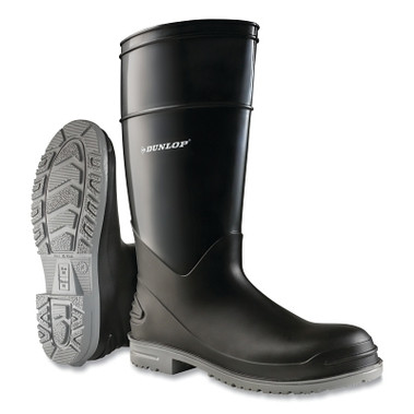 Dunlop Protective Footwear PolyGoliath Rubber Boots, Steel Toe, Men's 5, 16 in Boot, Polyblend/PVC, Black/Gray (1 PR / PR)