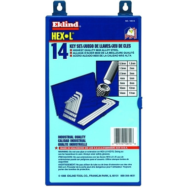 Eklind Tool Hex-L Key Set, 14 per set, Hex Tip, Metric (1 ST / ST)