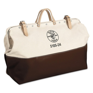 Klein Tools No. 8 Canvas High-Bottom Tool Bag, No Interior Pockets, 6 in W x 15 in H x 24 in L, Natural/Brown (1 EA / EA)