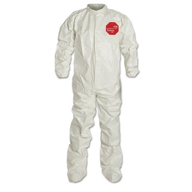 DuPont Tychem 4000 Coverall, Taped Seams, Collar, Elastic Wrists, Attached Socks, Zipper Front, Storm Flap, White, X-Large (4 EA / CA)