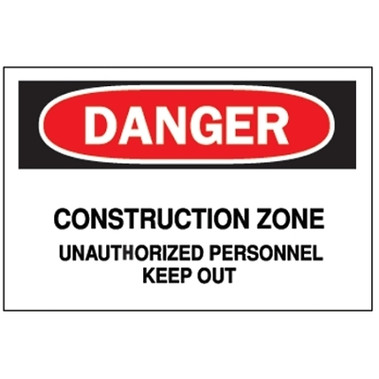 Brady Traffic Signs, Danger, Construction Zone, White/Red/Black (1 EA / EA)