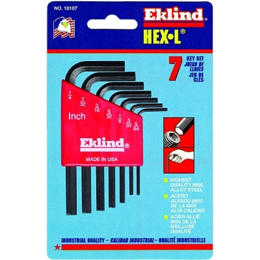 Eklind Tool Hex-L Key Set, 7 per holder, Hex Tip, Inch, Short Arm (6 SET / CTN)