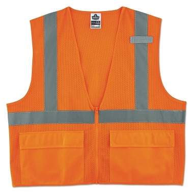 Ergodyne GloWear 8220Z/8225Z Type R Class 2 Standard Hi-Vis Safety Vest, 3.3 oz Polyester Mesh, Small/Medium, Orange (6 EA / CA)