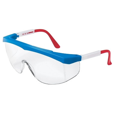 MCR Safety Stratos Spectacles, Clear Lens, Scratch-Resistant, Blue/Red/White Frame, Nylon (1 EA / EA)