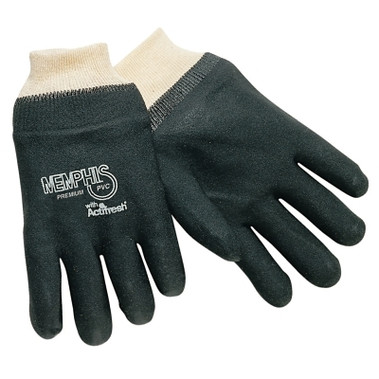 MCR Safety DOUBLE-DIPPED PVC BLACK GLOVES ROUGH FINIS (12 PR / DOZ)