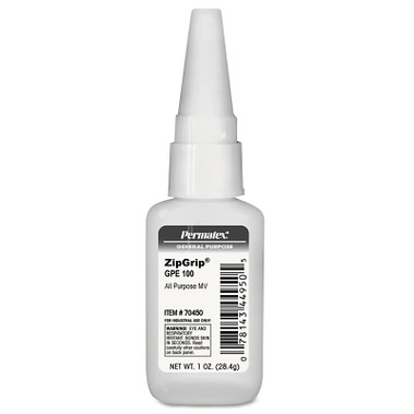 Permatex Zip Grip GPE 100 Cyanoacrylate Adhesive, 1 oz, Bottle, Clear (1 EA / EA)