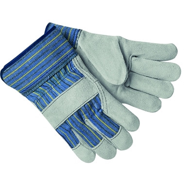 MCR Safety Select Split Cow Gloves, Large, Blue Fabric w/Yellow Stripes (12 PR / DZ)