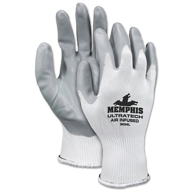 MCR Safety UltraTech Air Infused Nitrile Coated Gloves, Large, Gray/White (12 PR / DZ)
