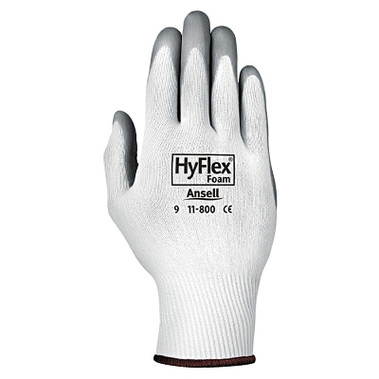 Ansell HyFlex 11-800 Nitrile Foam Palm Coated Gloves, Size 8, Gray/White (12 PR / DZ)