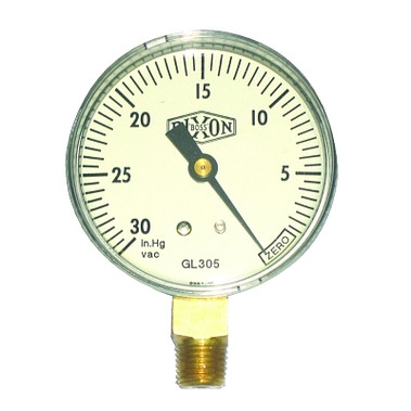 Dixon Valve Vacuum Gauges, 1/4 in NPT(M), Bottom Mount (10 EA / BX)