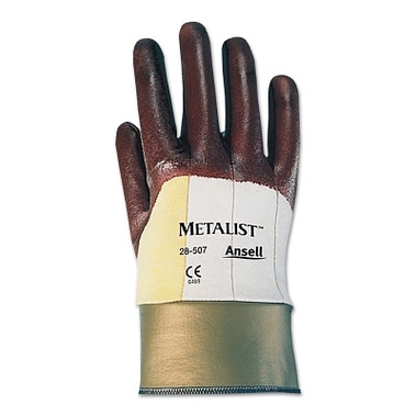 Ansell ActivArmr 28-507 Coated Gloves, Nitrile Coated, Size 9, Brown (12 PR / DZ)