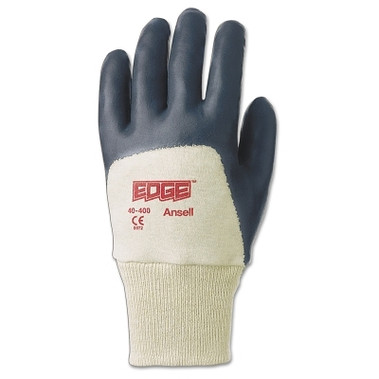 Ansell Edge 40-400 Coated Gloves, Knit-Wrist Cuff, Size 9, Gray/Off White (12 PR / DZ)