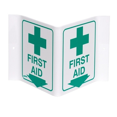Brady Standard "V" Signs, FIRST AID (W/PICTO), Green on White (1 EA / EA)