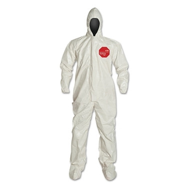 DuPont Tychem 4000 Coverall, Attached Hood and Sock, Elastic Wrists, Zipper, Storm Flap, White, 4X-Large (6 EA / CA)