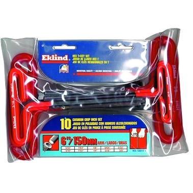 Eklind Tool Cushion Grip Hex T-Key Set, 10 per pouch, Hex Tip, Inch, 6 in Handle (1 ST / ST)