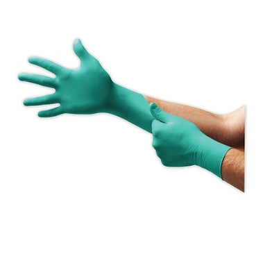 Ansell TouchNTuff 92-500 Disposable Nitrile Gloves, Rolled Cuff, Size 7.5 to 8, Green (1 BX / BX)