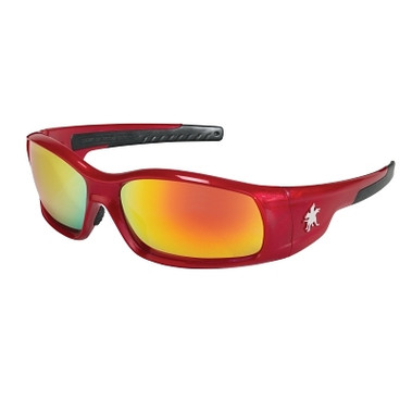 MCR Safety Swagger Safety Glasses, Fire Mirror Lens, Duramass Hard Coat, Red Frame (1 PR / PR)