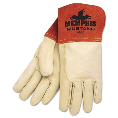 MCR Safety Mustang Premium Top Grain Cowskin Leather Welding Work Gloves, Small, Russet/Beige, Unlined (12 PR / DZ)