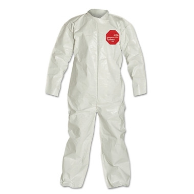 DuPont Tychem 4000 Coverall, Bound Seams, Collar, Open Wrists and Anckles, Zipper Front, Storm Flap, White, Large (12 EA / CA)