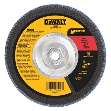 DeWalt Type 29 HP Flap Discs, 7 in Dia., 60 Grit, 5/8 in - 11, 8700 RPM (5 EA / BX)