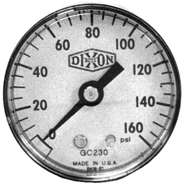 Dixon Valve Standard Dry Gauges, 0 to 30 psi, 1/4 in NPT(M), 2 in Dia., Bottom Mount (10 EA / BX)