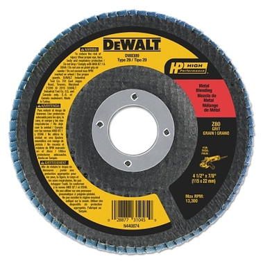 DeWalt High Perf T29 Flap Disc, 4-1/2 in, 80 Grit, 7/8 in Arbor, 13,300 RPM (10 EA / BX)