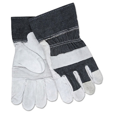 MCR Safety Economy Leather Patch Palm Gloves, Large, Split Cowhide, Gray/Blue (120 PR / CS)
