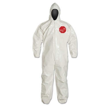 DuPont Tychem 4000 Coverall, Bound Seams, Attached Hood, Elastic Wrist and Ankles, Zipper Front, Storm Flap, White, 5X-Large (12 EA / CA)