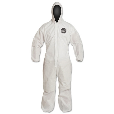 DuPont Proshield 10 Coverall, Serged Seams, Attached Hood, Elastic Wrists and Ankles, Zipper Front, Storm Flap, White, Medium (25 EA / CA)