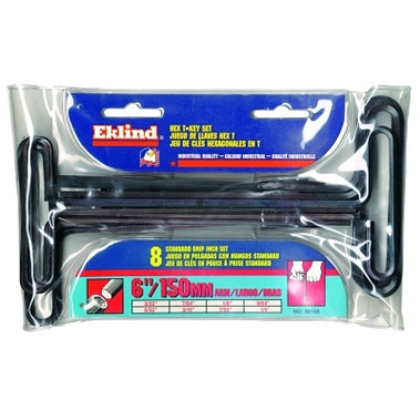 Eklind Tool Standard Grip Inch T-Key Sets, 8 per pouch, Hex Tip, Inch, 6 in Handle (1 SET / SET)