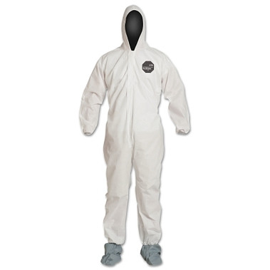 DuPont Proshield 10 Coverall, Attached Hood and Boots, Elastic Wrist and Ankles, Zipper Front, Storm Flap, White, Medium (25 EA / CA)