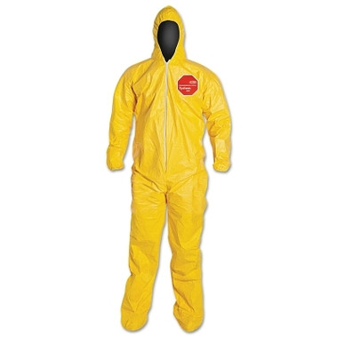 DuPont Tychem 2000 Coverall, Serged Seams, Attached Hood and Socks, Elastic Wrists, Zipper Front, Storm Flap, Yellow, Medium (12 EA / CA)